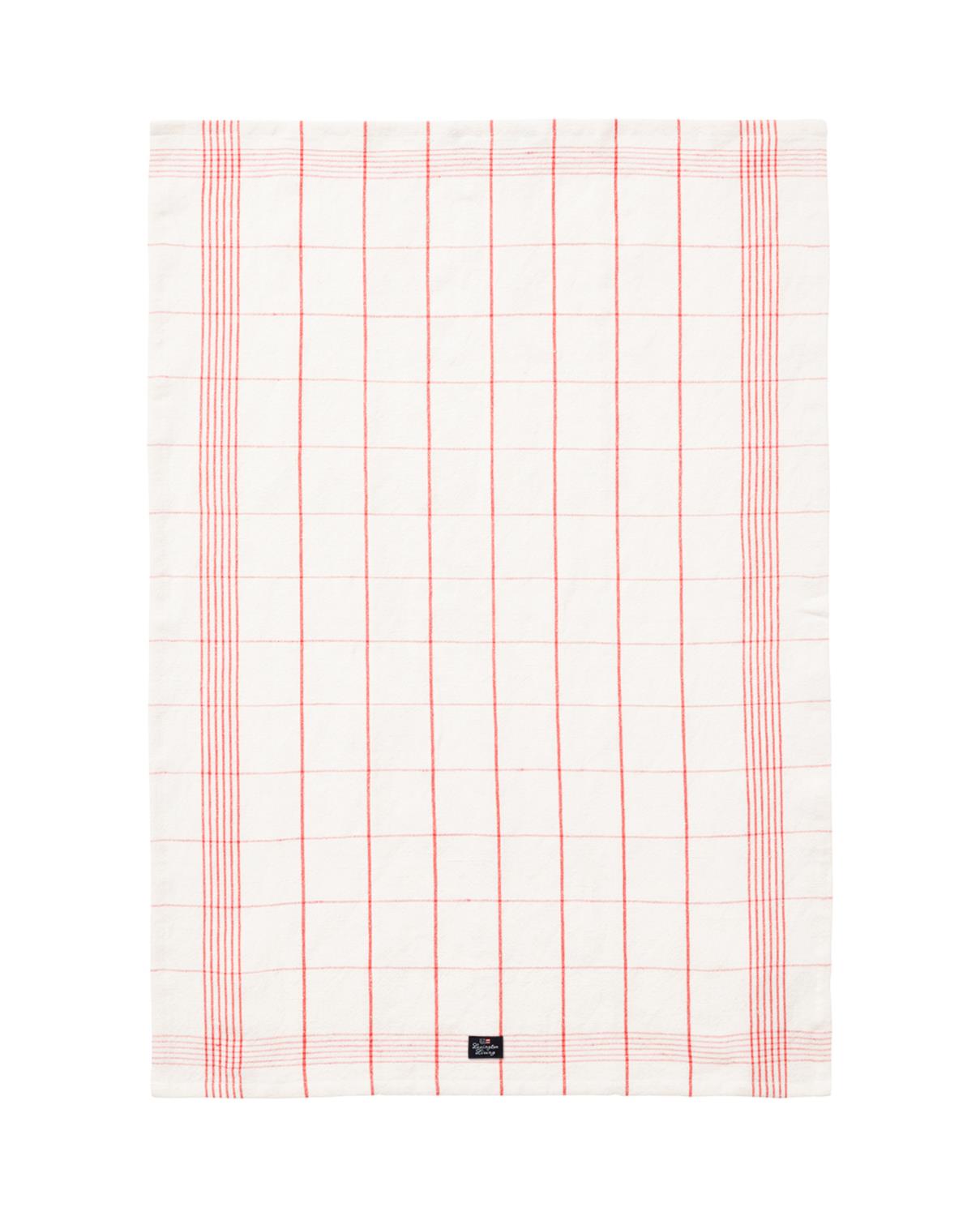 Checked Linen/cotton Kitchen Towel,White coral