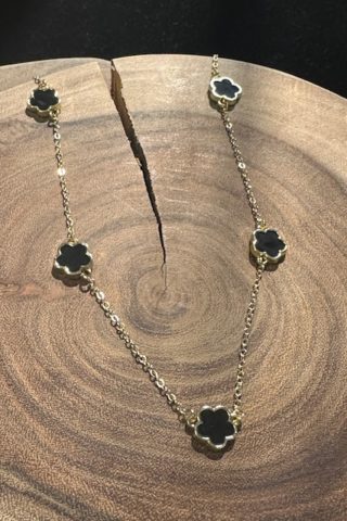 Five leaf clover smykke,sort med gull