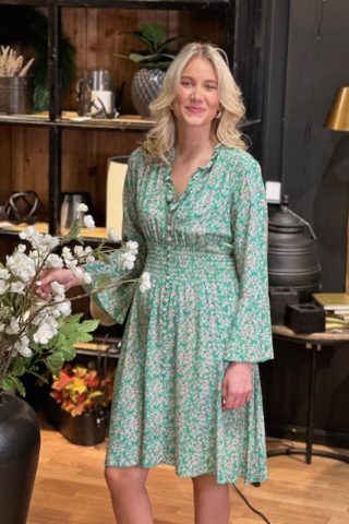 Sally Short Dress, Green Flower