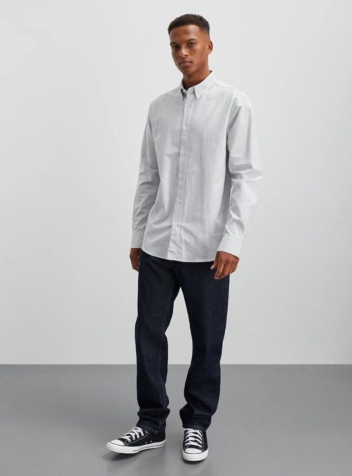 Cotton Oxford Sune Stripe Shirt BD,White/Lead Grey