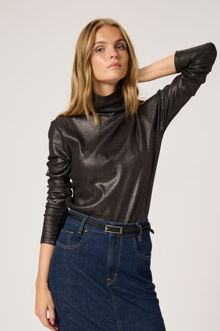 KaliraMW rollneck blouse, black with gun metalic