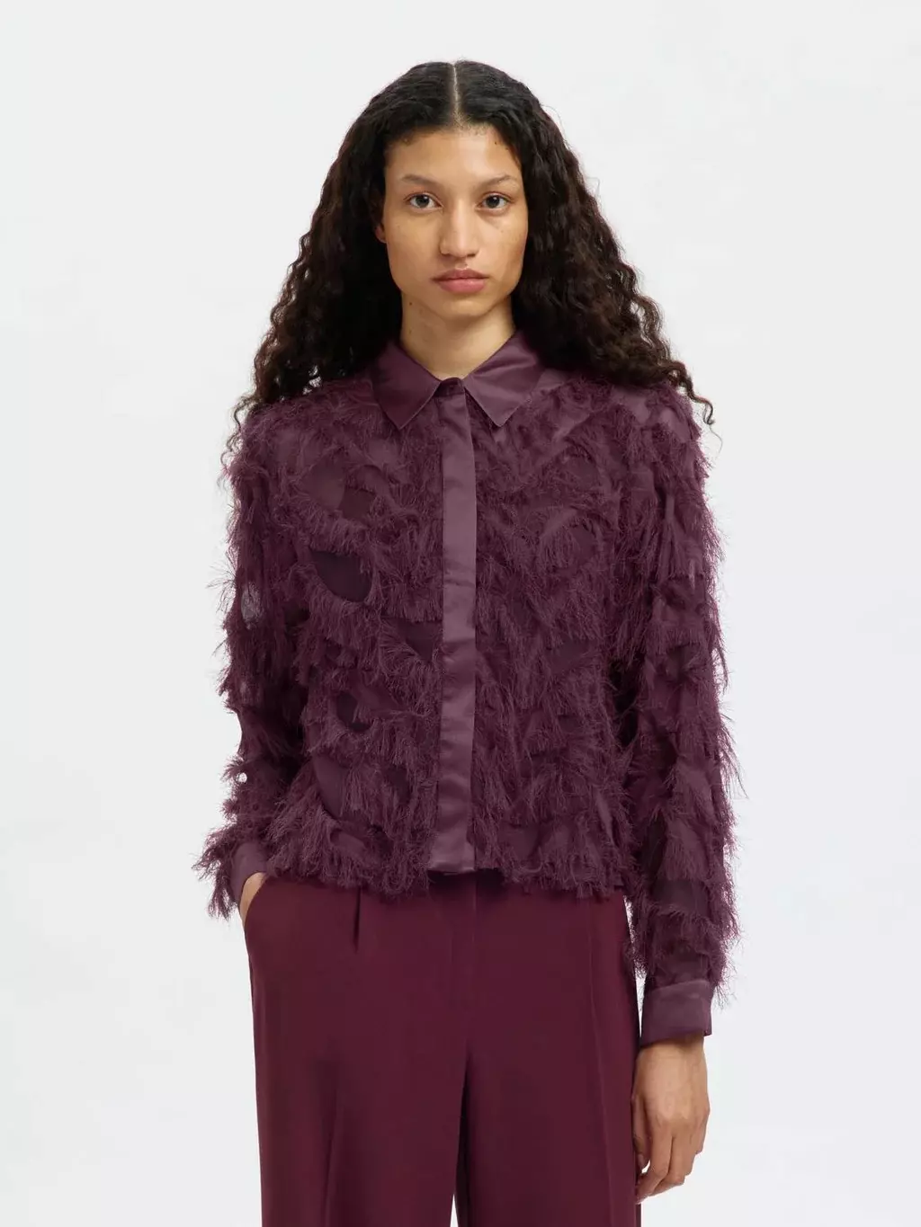 Selected Femme Myline LS Fluffy Cropped Shirt