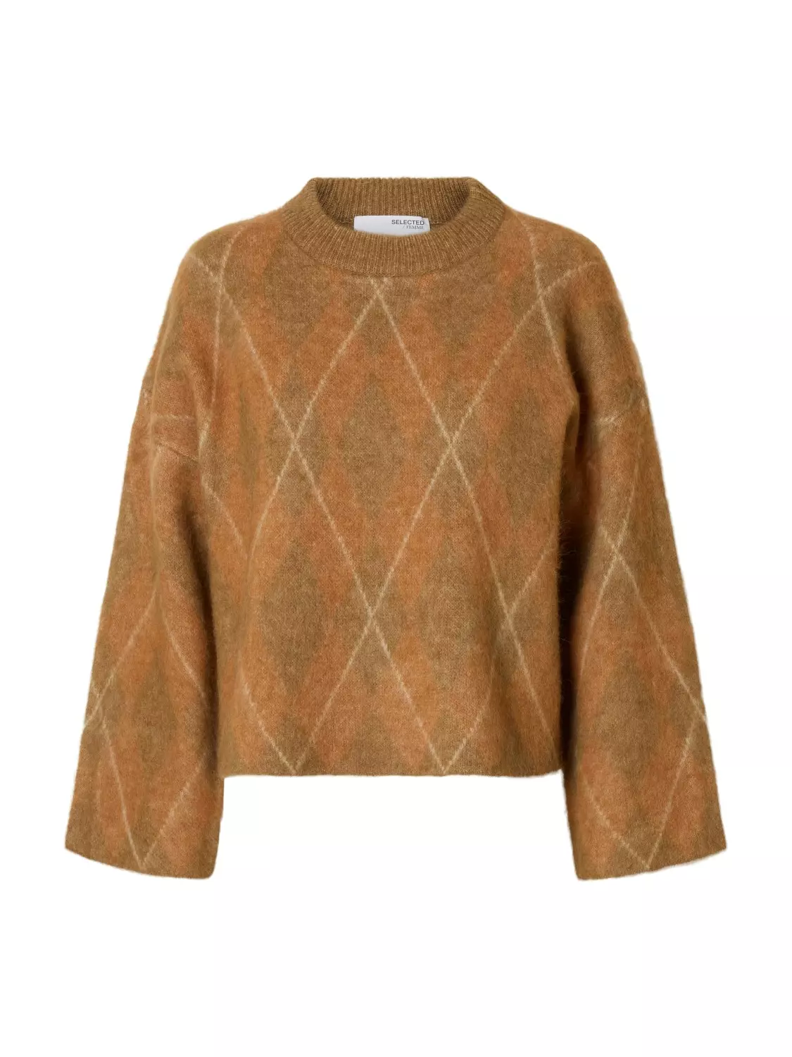 Selected Femme Lulu Brushed LS Argyle Knit O´Neck