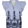 Neo Noir Jayla Stripe Embroidery Top