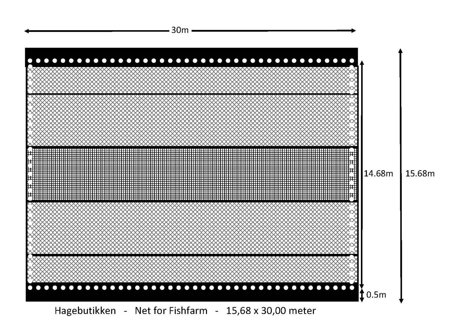 Nett for fiskekar, 95% svart, 15,68m x 30m, m/maljer hver 50 cm